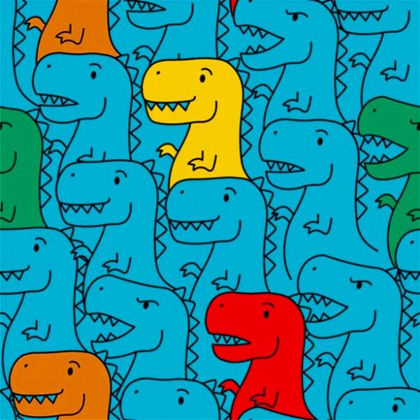TRIKÅ DOLDA DINOSAURIER BLÅ/ORANGE FG 4
