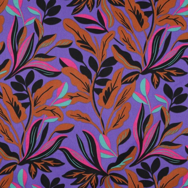 BOMULLSSATIN LUSH LEAVES LILA/BRUN FG 11