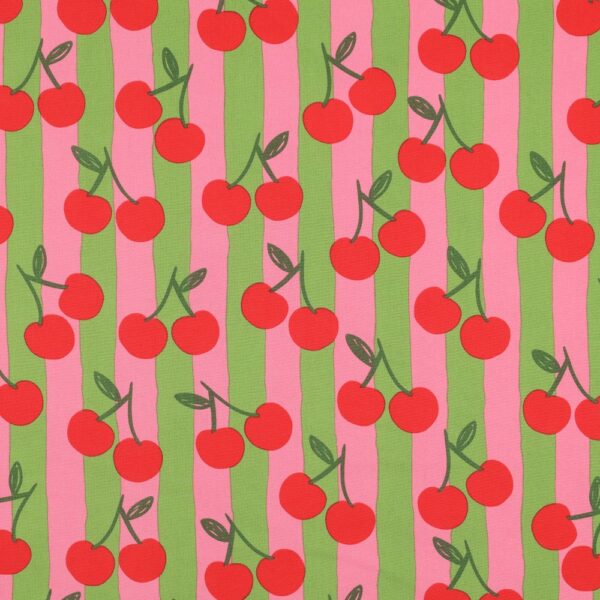 Bomullspoplin Cherries and apples rosa/grön fg 6
