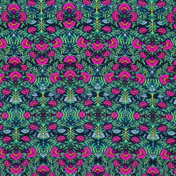 Viskospoplin Kalejdoblomma grön/cerise fg 3