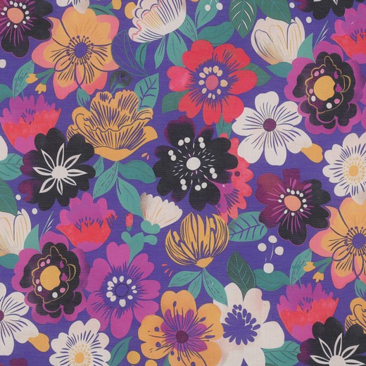 Bomullsvoile Ja! Till livet-blomman blålila/multi fg 3