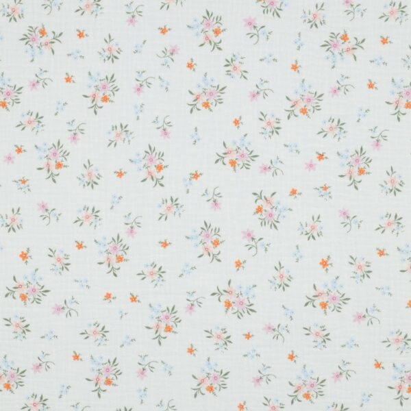 Muslin Blombuketten vit/rosa/grön fg 2