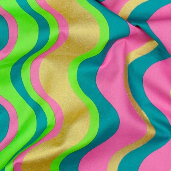 Bomullspoplin Penny grön/rosa/guld fg 6