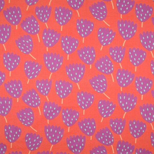 Bomullspoplin Tulips korallorange/lila fg 21