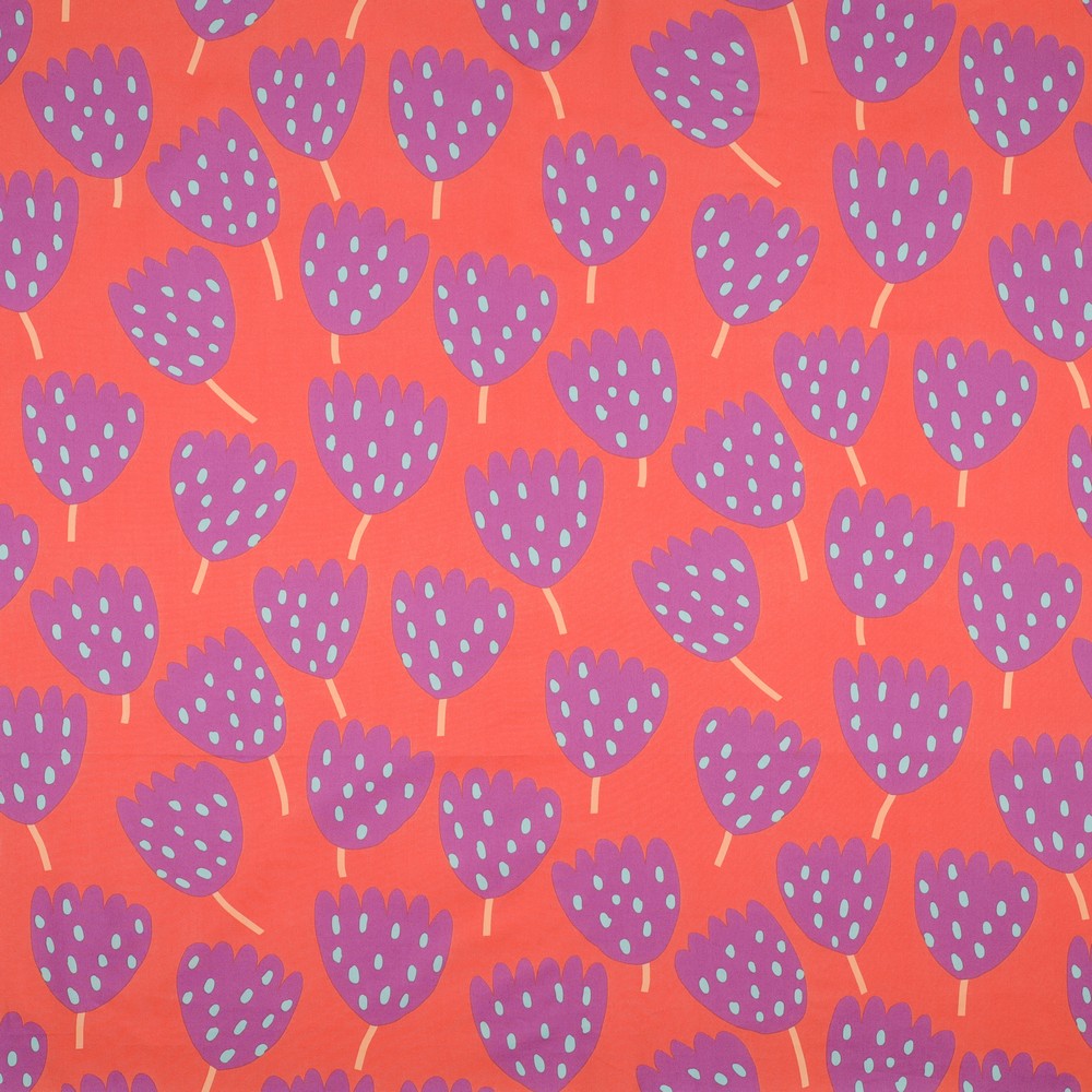 Bomullspoplin Tulips korallorange/lila fg 21