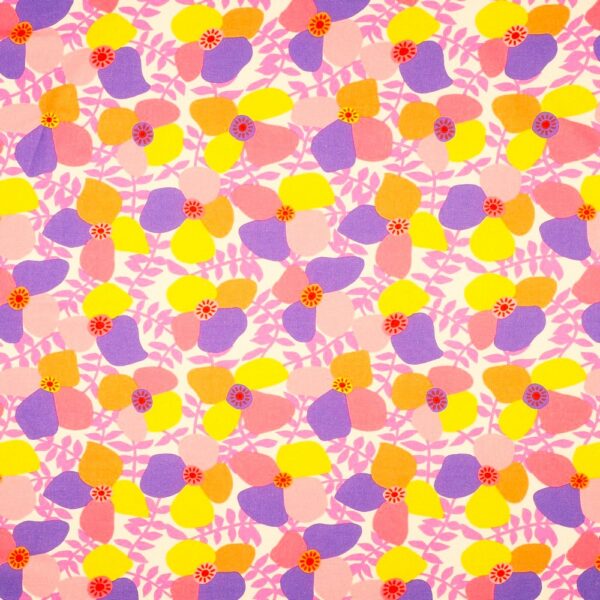 Halvlinne Bubbelblomster lila/korall fg 3