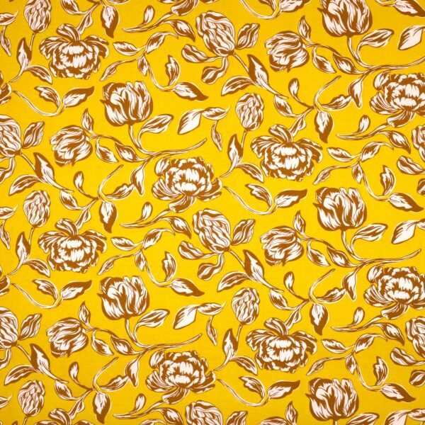 EcoVero-viskos Svävande tulpaner senapsgul/aprikosrosa fg 6