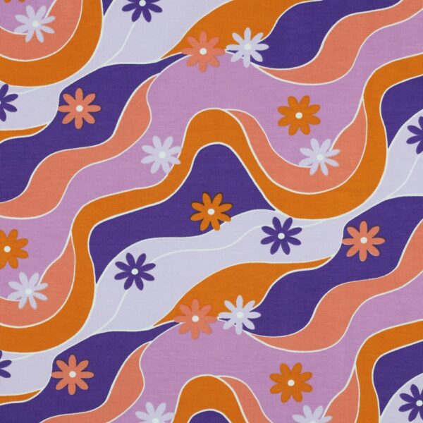 Bomullstrikå Blomflod lila/orange fg 8