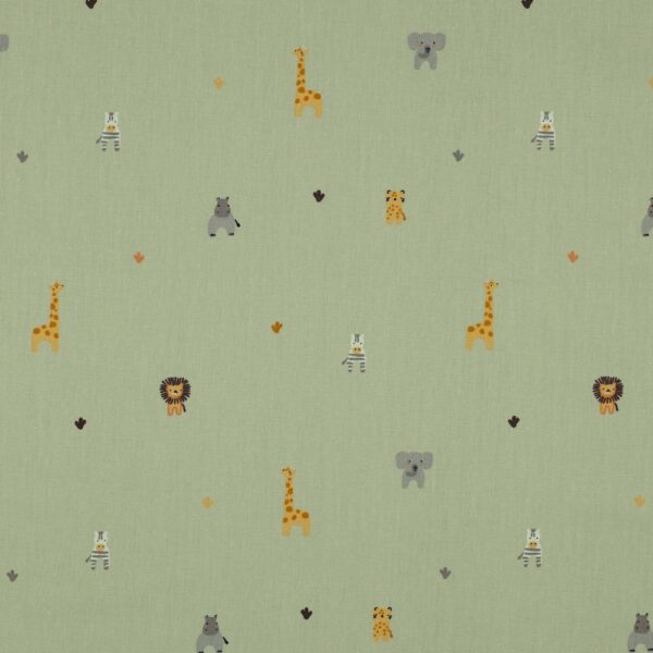 BOMULLSTYG SMÅ FAST STORA DJUR EUKALYPTUSGRÖN/BEIGE /GRÅ FG 7