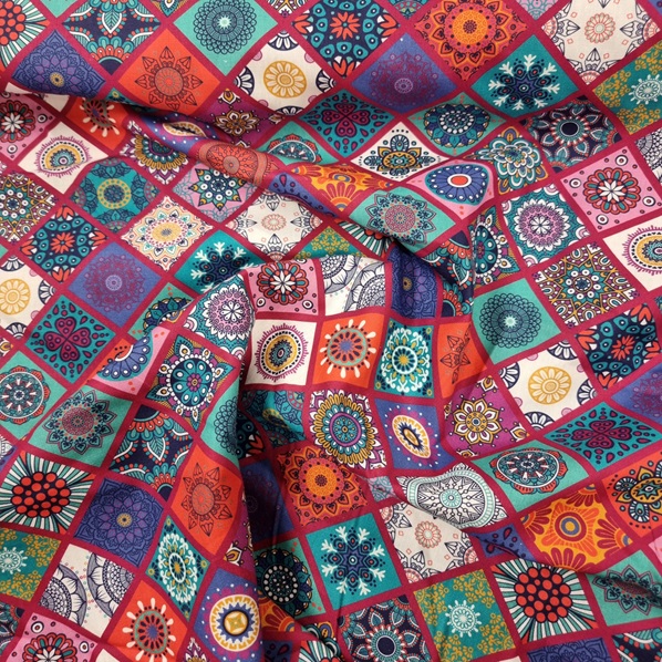 BOMULLSTYG KALEJDOSKOP HALLON/PETROL FG 19