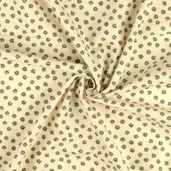 Bomullstyg Pytteblomma fröskalsbeige/grön fg 5034