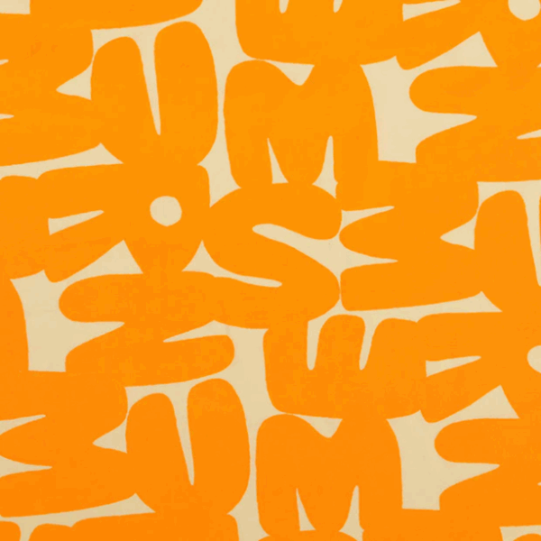 Viskospoplin Bokstäver gulorange fg 11