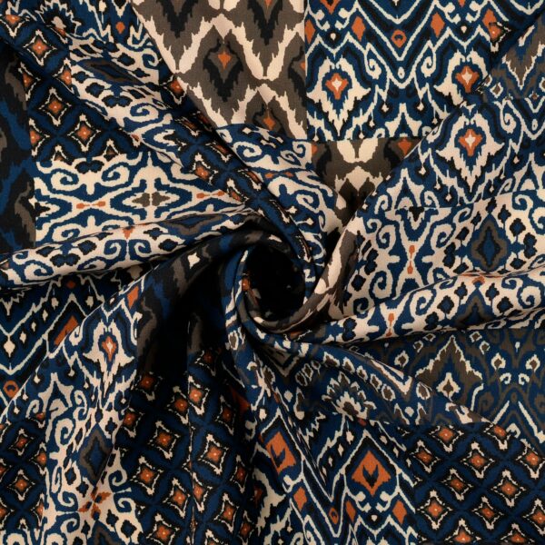 Viskospoplin Make it Ikat blå/brun fg 1