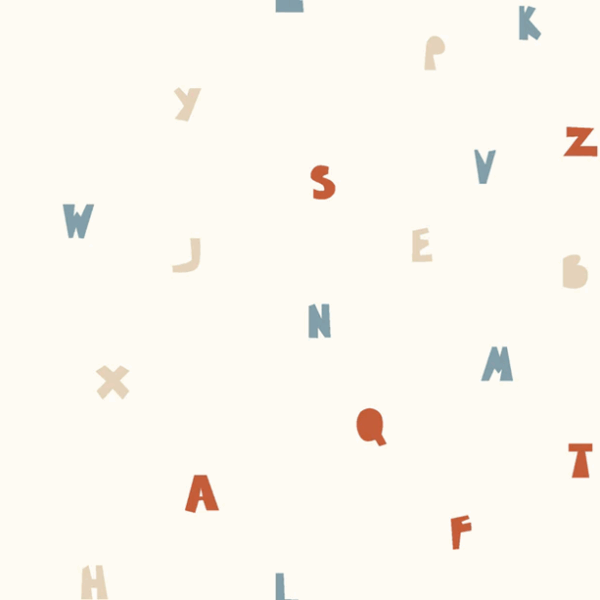 Bomullstyg Bokstäver off white/blå fg 51