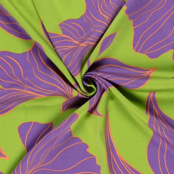 Viskossatin Big leaf limegrön/lila fg 23