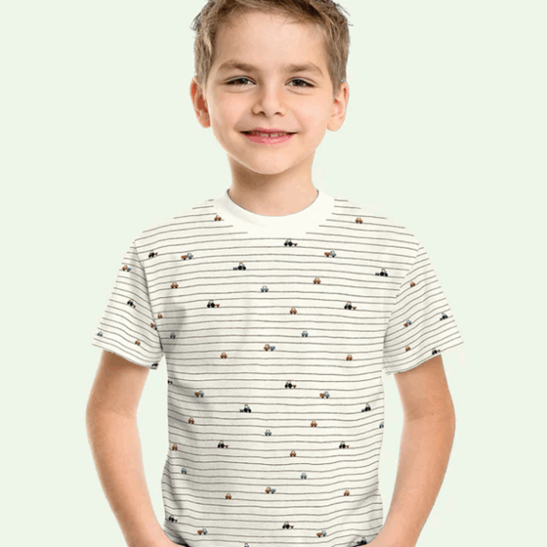 Trikå Minifordon på linjen vit/brun fg 51