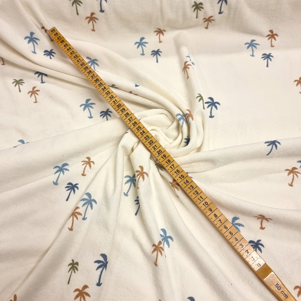 Stretchfrotté Palmerna off white/blå fg 51