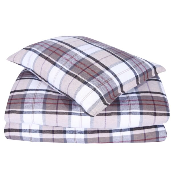 BÄDDSET FLANELL HEMSEDAL GRÅ/VIT/RÖD/BRUN