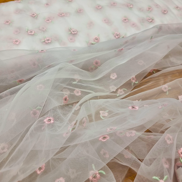 Tyll Blomdröm rosa/grön/vit fg 110