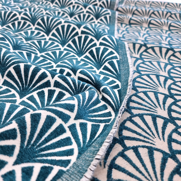 Möbeltyg Art déco petrol/naturvit fg 6215