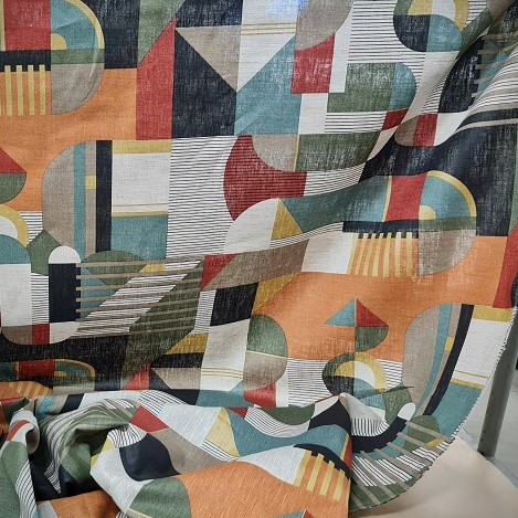 LINNETYG FRANSK BAUHAUS LINNEBEIGE/BRÄNDA TONER/SVART/GULD