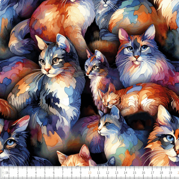 Trikå Kattfantasi lila/blå/orange