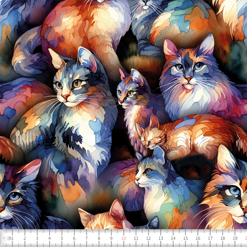 Trikå Kattfantasi lila/blå/orange